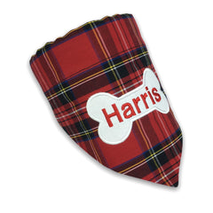 Personalised Red Tartan Bone Dog Bandana