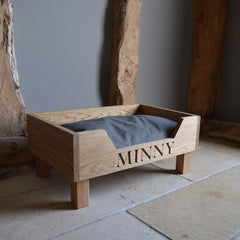 Personalised Solid Oak Dog Bed | The Oak and Rope Company