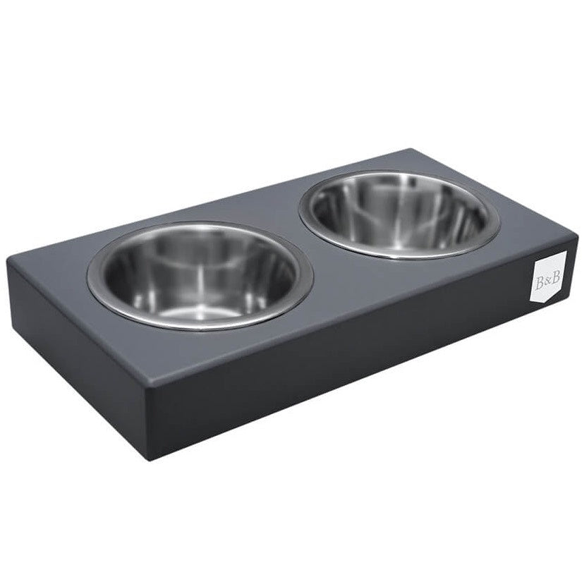 Bowl and Bone Graphite Double Dog Feeder