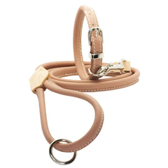 Dogs & Horses Rolled Leather Dog Collar and Lead Blush
