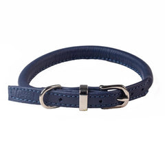 Dogs & Horses Rolled Leather Dog Collar Navy