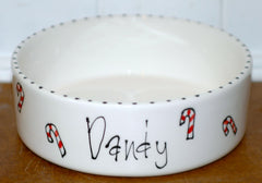 Personalised Ceramic Christmas Candy Canes Dog Bowls
