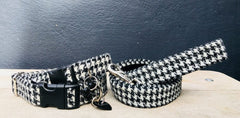 Mono Harris Tweed Black and White Dogtooth Designer Dog Collar