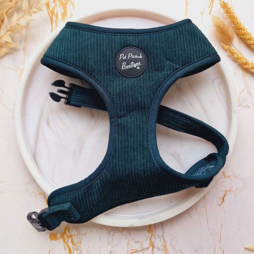 Forest Green Cord Dog Harness | Pet Pooch Boutique