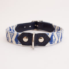 Hiro And Wolf Navy Blue Geometric Print Designer Dog Collars