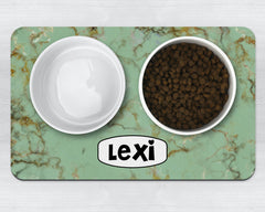 Personalised Green Marble Effect Neoprene Pet Bowl Placemat