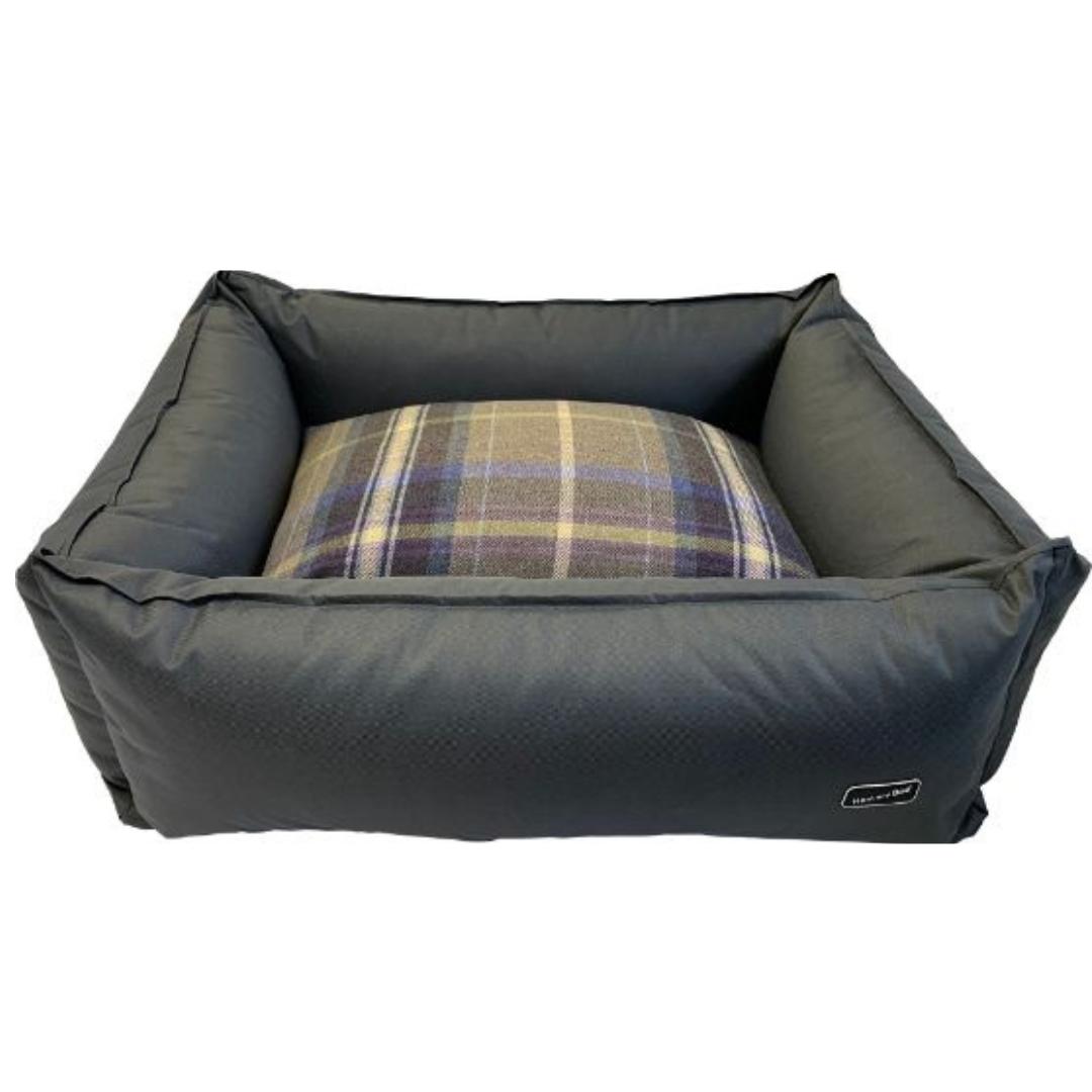 Grey & Brown Waterproof And Check Box Dog Bed | Hem & Boo