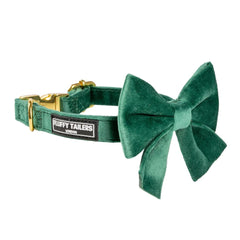 Luxury Emerald Green Velvet Dog Collar And Bow Tie Set
