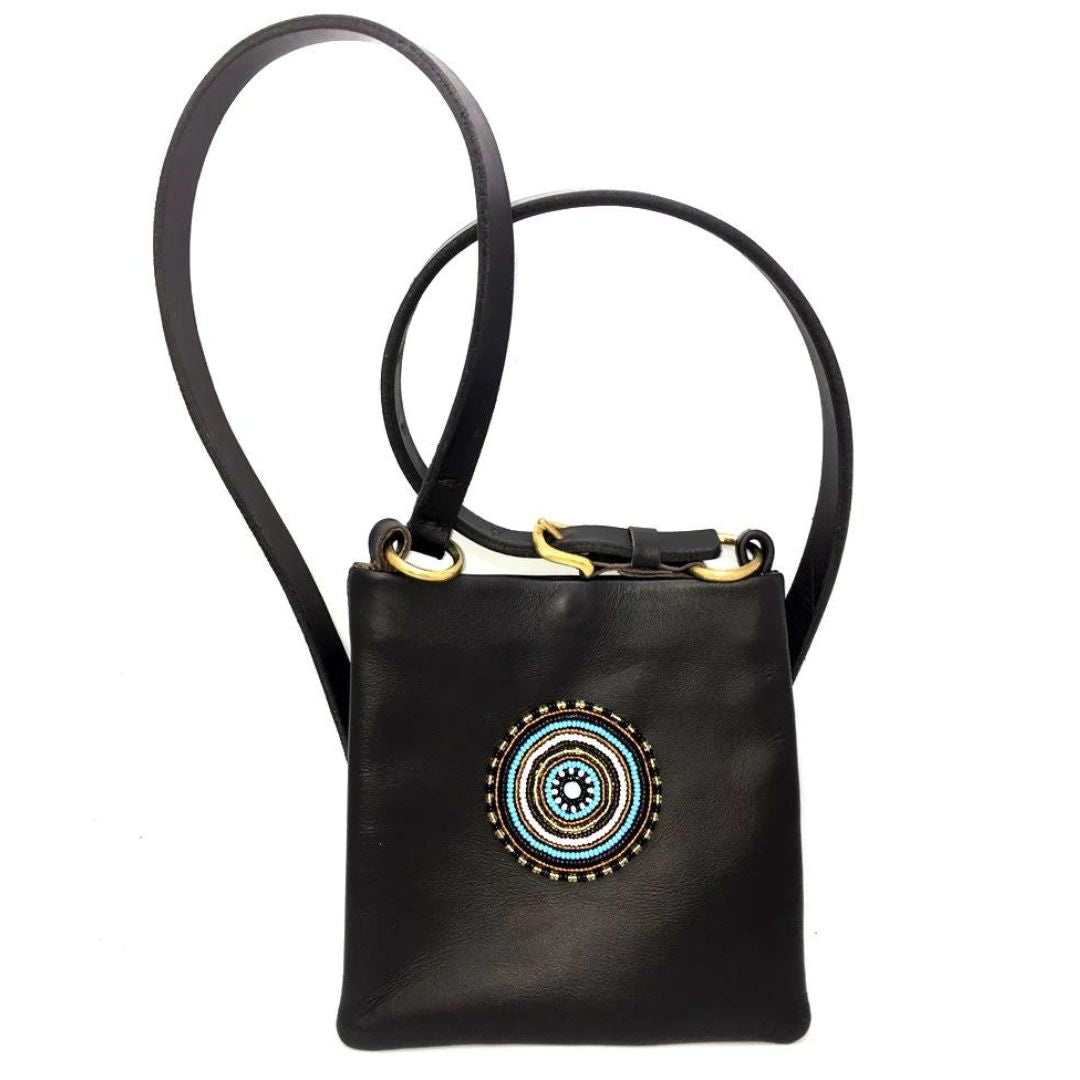 Luxury Leather Beaded Dog Walking Bag - Sky Beading