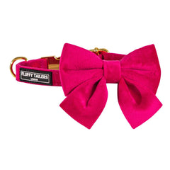 Luxury Pink Velvet Dog Collar And Bow Tie Set