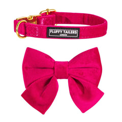 Luxury Pink Velvet Harness, Dog Collar And Bow Tie Set