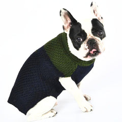 Navy And Green Knit Polo Neck Jumper by House of Paws