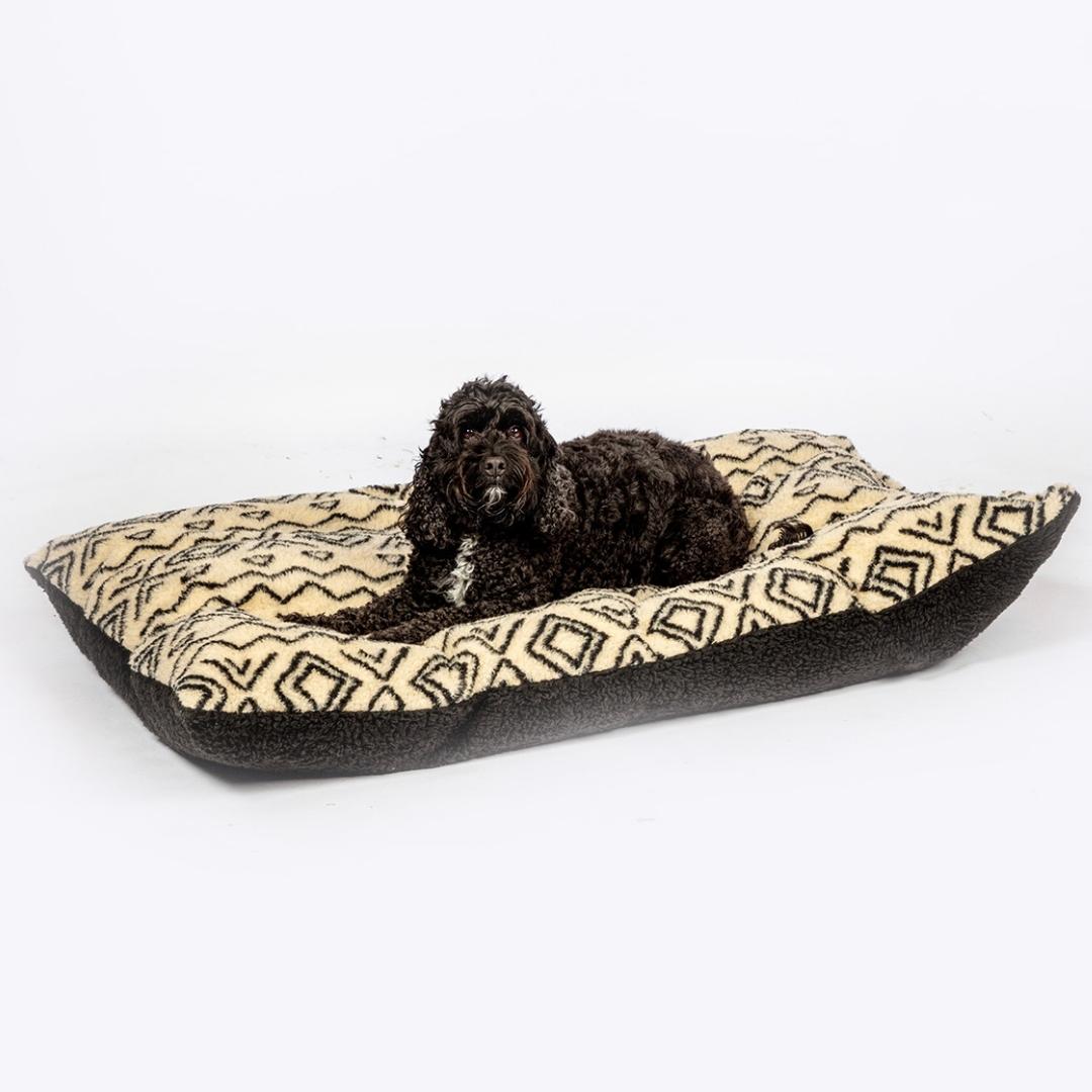 Neutral Geometric Sherpa Fleece Deep Duvet Dog Bed | Danish Design