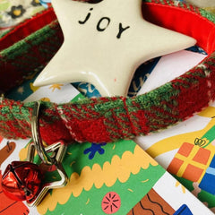 Noelle Festive Harris Tweed Christmas Dog Collar with Red Velvet Lining