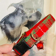 Noelle Festive Harris Tweed Christmas Dog Collar with Red Velvet Lining