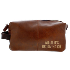 Personalised Luxury Brown Leather Wash Bag