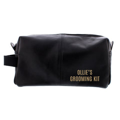 Personalised Luxury Black Leather Wash Bag