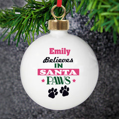 Personalised Santa Paws Dog Bauble | Christmas Gifts For Dog Lovers