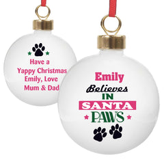 Personalised Santa Paws Dog Bauble | Christmas Gifts For Dog Lovers