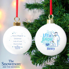 Personalised The Snowman and the Snowdog Blue Bauble | Christmas Gifts For Dog Lovers