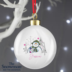 Personalised The Snowman and the Snowdog Pink Bauble | Christmas Gifts For Dog Lovers