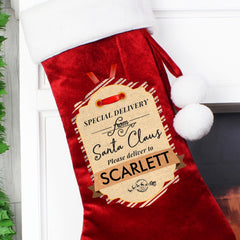 Personalised Special Delivery Red Velvet Christmas Stocking For Dogs