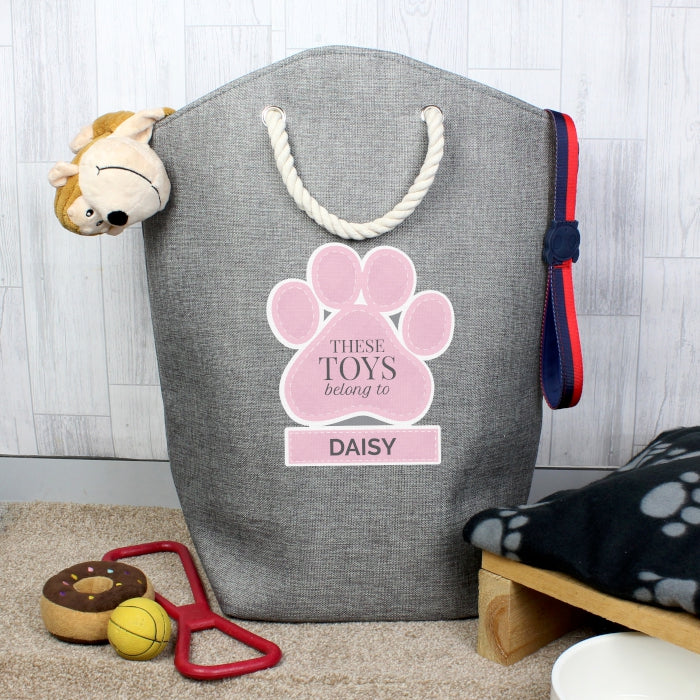 Personalised Pink Paw Print Storage Bag