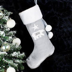 Personalised Polar Bear Luxury Silver Grey Christmas Stocking For Dogs