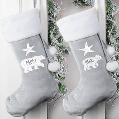 Personalised Polar Bear Luxury Silver Grey Christmas Stocking For Dogs