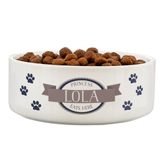 Personalised Blue Paws 14cm Medium White Pet Bowl