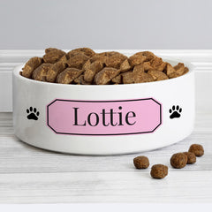 Personalised Pink Plaque 14cm Medium Pet Bowl | Personalised Dog Bowls