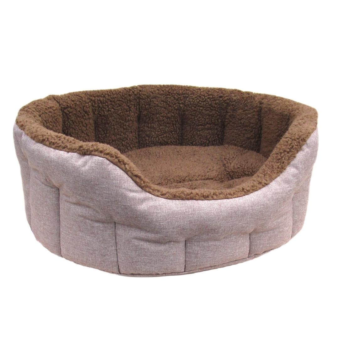 P&L Light Brown With Mushroom Fleece Oval Dog Bed | Made in the UK