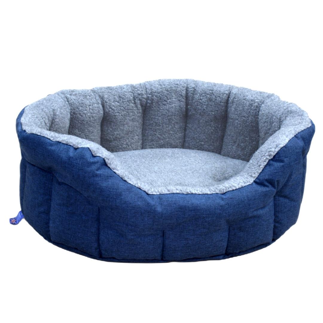 P&L Navy Blue With Silver Fleece Oval Dog Bed | Made in the UK