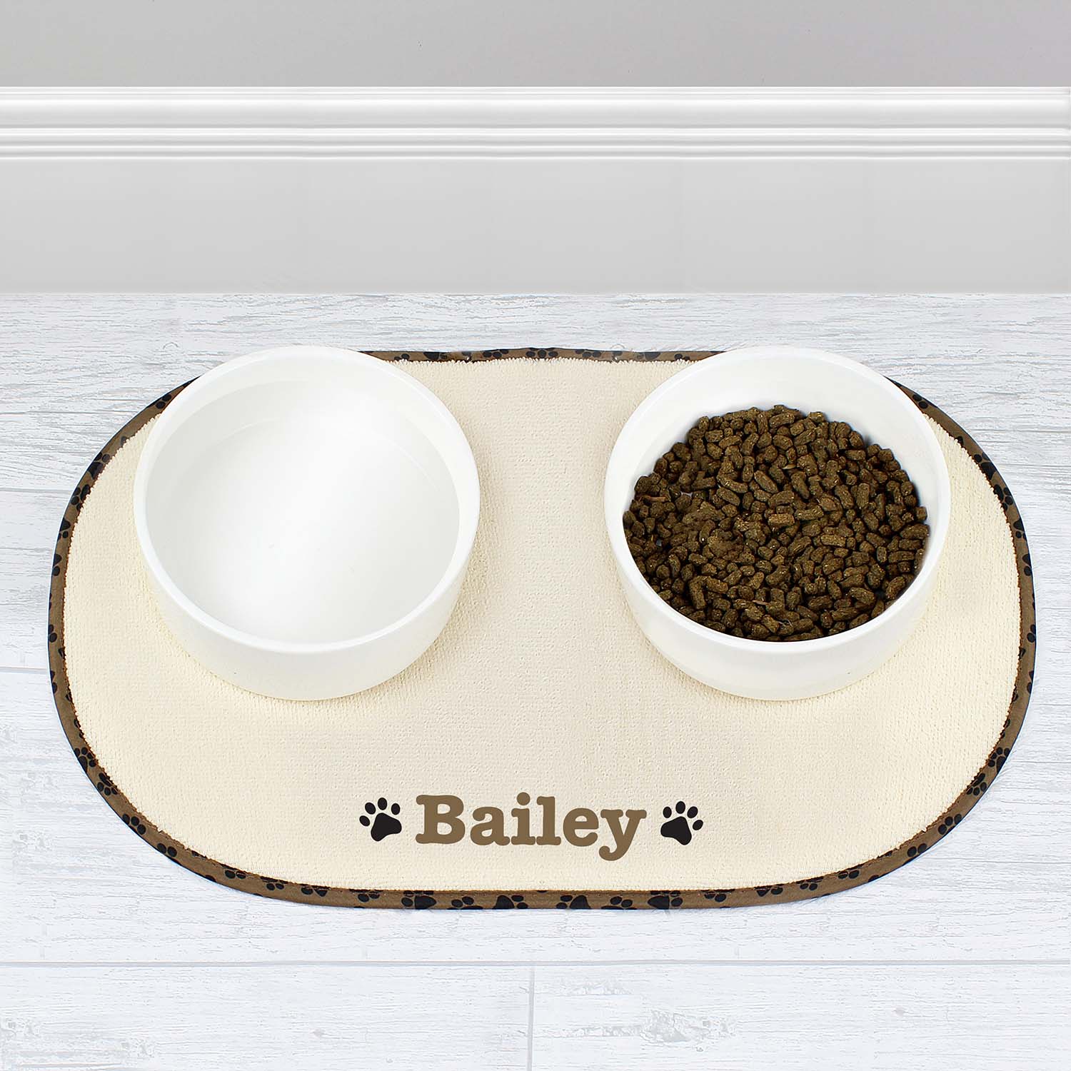 Personalised Brown Paw Print Pet Bowl Placemat