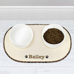 Personalised Brown Paw Print Pet Bowl Placemat