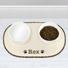 Personalised Brown Paw Print Pet Bowl Placemat