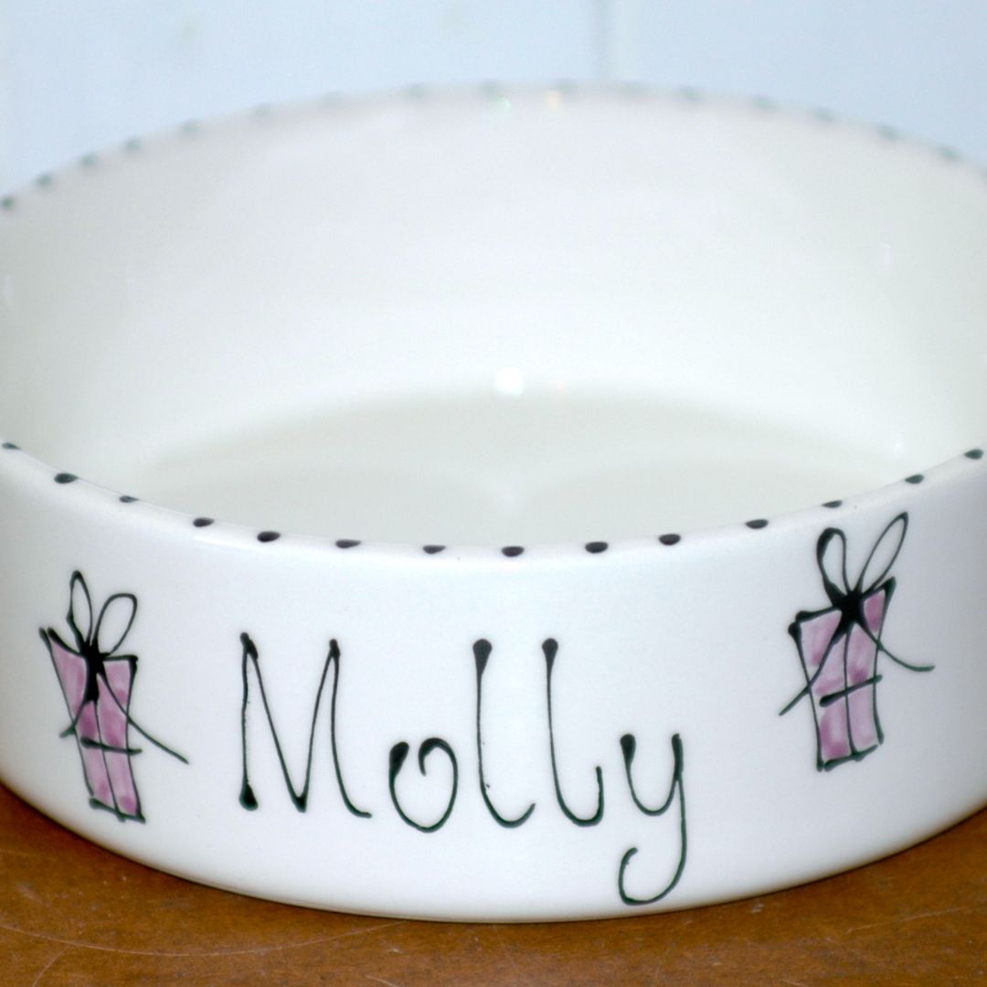 Personalised Ceramic Christmas Presents Dog Bowls