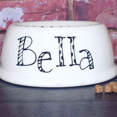 Personalised Doodle Font Slanted Dog Bowls | Personalised Spaniel Bowls
