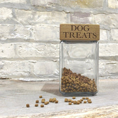 Personalised Glass Dog Treat Jar With Solid Oak Lid | The Oak and Rope Company