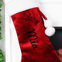 Personalised Holly Red Velvet Stocking For Pets