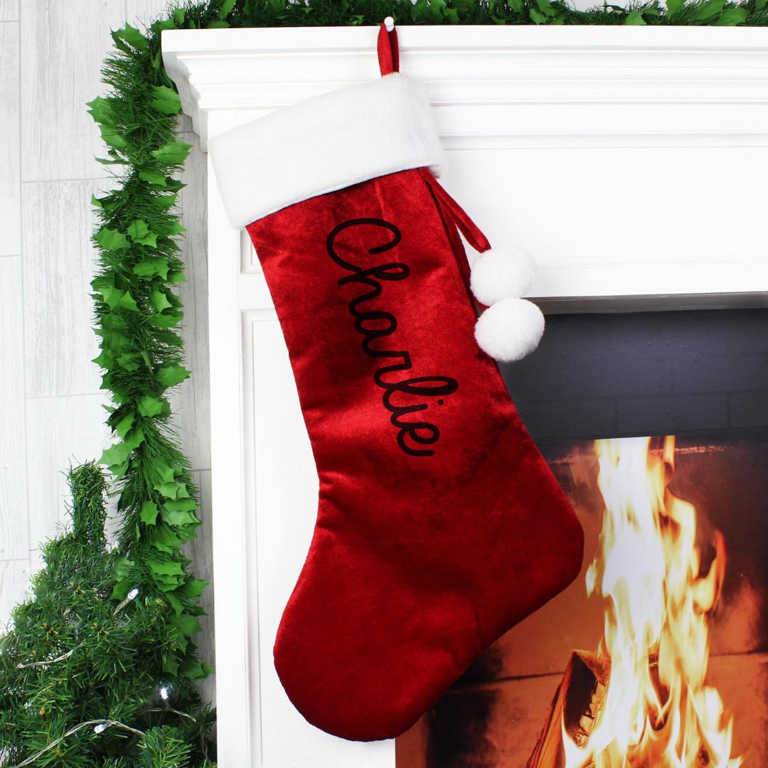 Personalised Name Only Red Velvet Stocking For Pets