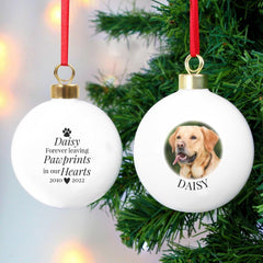 Personalised Paw Print Memorial Pet Photo Upload Bauble