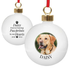 Personalised Paw Print Memorial Pet Photo Upload Bauble
