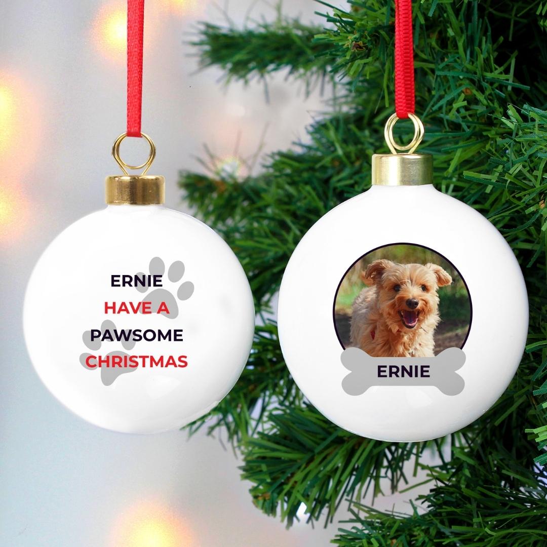 Personalised Pawsome Pet Photo Upload Bauble