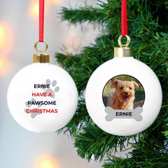 Personalised Pawsome Pet Photo Upload Bauble