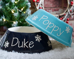 Personalised Snowflakes Slanted Dog Bowls