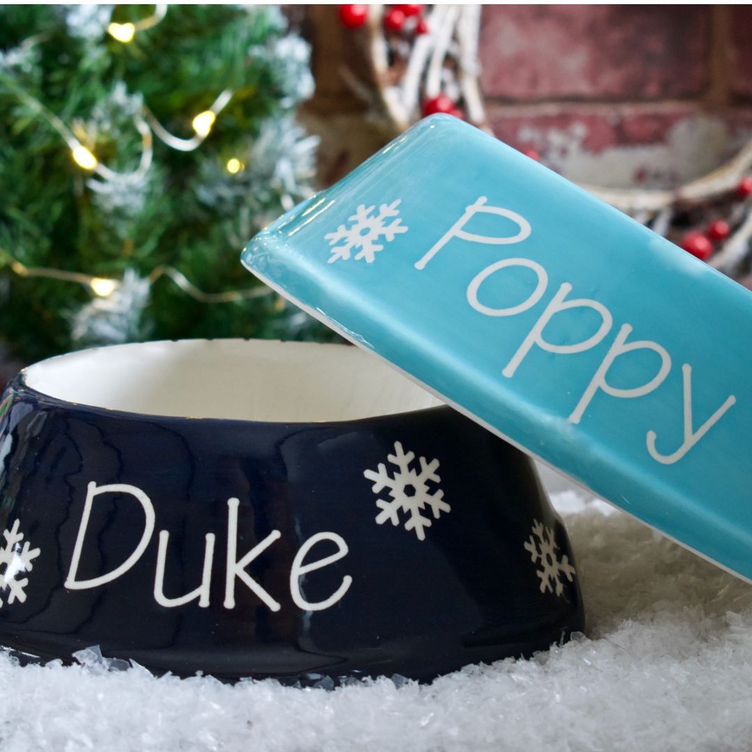 Personalised Snowflakes Slanted Dog Bowls