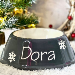 Personalised Snowflakes Slanted Dog Bowls