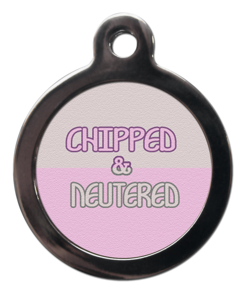 Pink Chipped And Neutered Dog ID Tag
