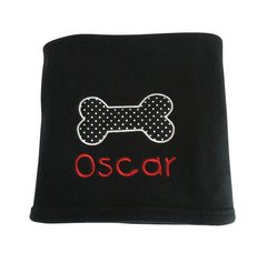 Personalised Black Dog Blanket with Appliqué Polka Dot Bone